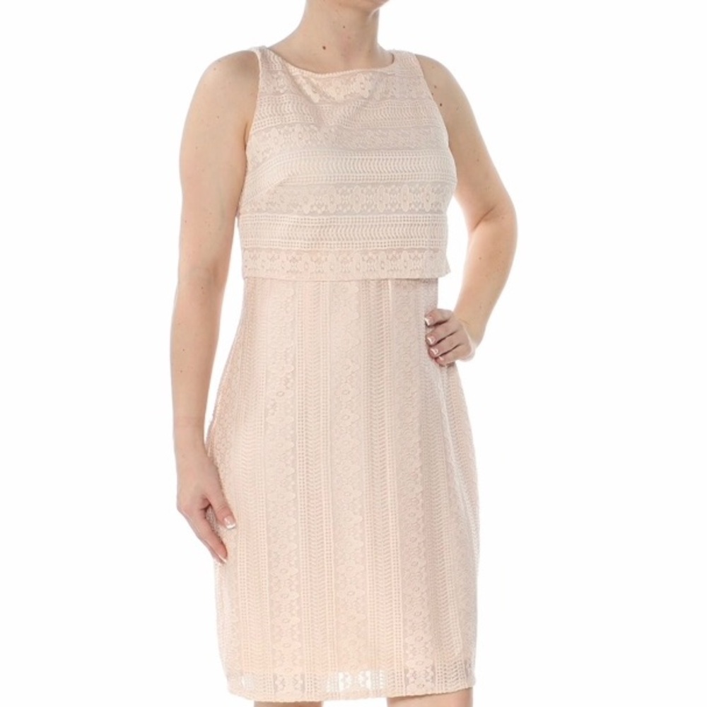A lace pink knit midi dress